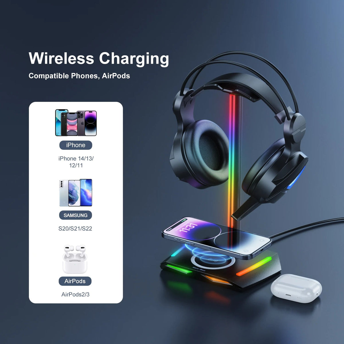 RGB Headphone Stand with Wireless Charging Premierity